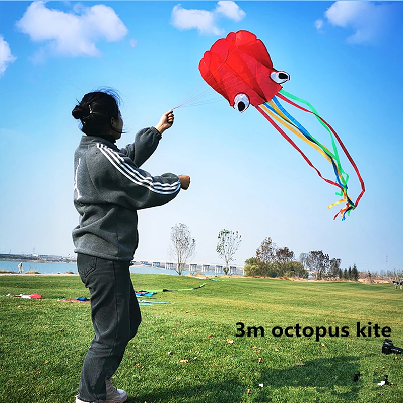Nové Vysoko kvalitné 3m Octopus Kite s Rukoväť Line Detí Kite Sklopné Vonkajšie Aktivity Jednoduché Lietať Rôzne Farby Obrázok 5