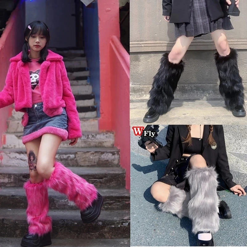 Leg Warmers pre Ženy 80. rokov, 90s Lolita stspoločnosťou yle Y2K Harajuku Kawaii Vysoké Podpätky, Topánky, Teplé Fuzzy Nohu Kryt Partywear Clubwear Obrázok 3