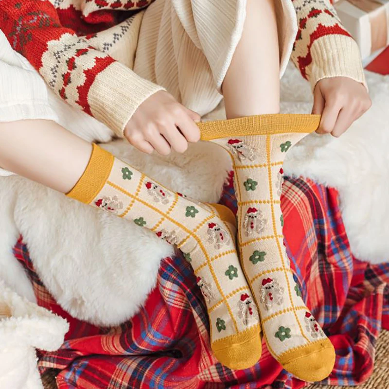 1Pair Módne Ženy, Ponožky Dlho Darček Na Vianoce Ponožky Roztomilý Jeseň Zima Bavlna Karikatúra Tlače Harajuku Žena Šťastná Sokken Obrázok 2