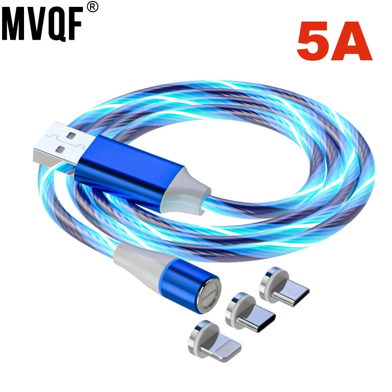 MVQF 5A Rýchle Nabíjanie Magnetické Kábel Prúdi Svetlo LED Micro USB Kábel pre Xiao Nabíjanie pre IPhone 13 11 Nabíjačky Typ C Kábel Obrázok 0