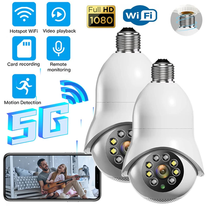 LED Žiarovka E27 bezpečnostné Kamery Vonkajšie Vnútorné 2.4/5G Wifi Plné Farby Nočné Videnie Automatické ľuďmi IP Security Monitor Obrázok 0