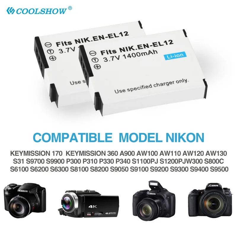 EN-EL12 EL12 Batérie 1400mAh pre Nikon CoolPix S610 S610c S620 S630 S710 S1000pj P300 310 330 S6200 S6300 S9400 S9500 Fotoaparát Obrázok 2