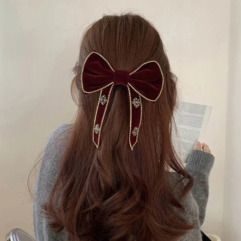 Barokový Retro Lesk Drahokamu Veľký Luk Sušič Na Páse S Nástrojmi Elegantné Ženy Crystal Velvet Bowknot Vlasy Klip Hairwear Vlasy Príslušenstvo Obrázok 0