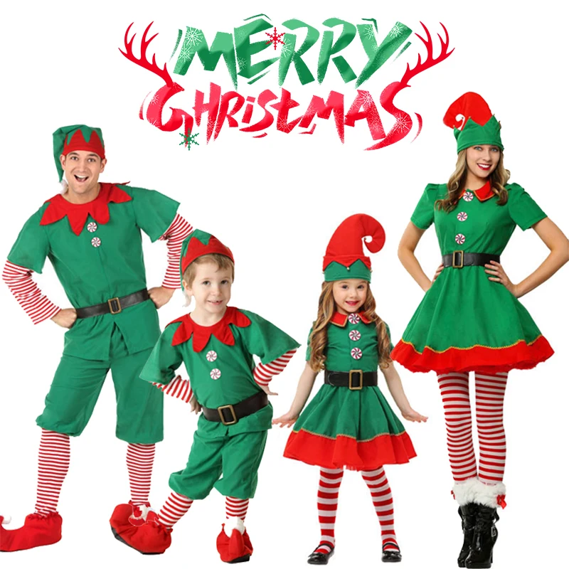 Vianočné Kostýmy Santa Claus Cosplay Dospelých Detí, Vianočné Oblečenie Zelená Elf Rodič-dieťa Oblečenie Rodiny Nový Rok Party Kostým Obrázok 0