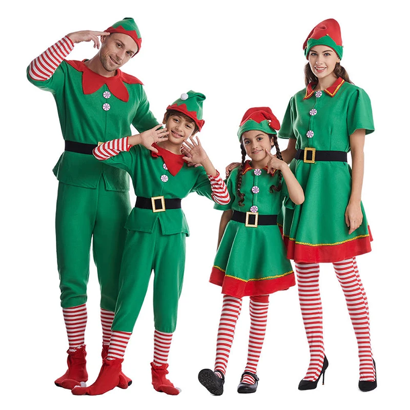 Vianočné Kostýmy Santa Claus Cosplay Dospelých Detí, Vianočné Oblečenie Zelená Elf Rodič-dieťa Oblečenie Rodiny Nový Rok Party Kostým Obrázok 2