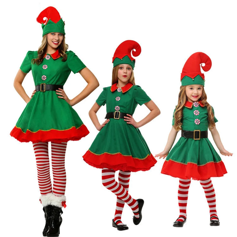 Vianočné Kostýmy Santa Claus Cosplay Dospelých Detí, Vianočné Oblečenie Zelená Elf Rodič-dieťa Oblečenie Rodiny Nový Rok Party Kostým Obrázok 4