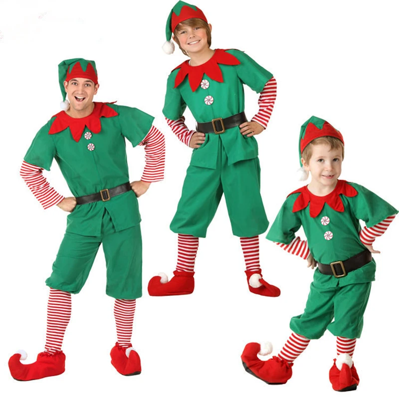 Vianočné Kostýmy Santa Claus Cosplay Dospelých Detí, Vianočné Oblečenie Zelená Elf Rodič-dieťa Oblečenie Rodiny Nový Rok Party Kostým Obrázok 5