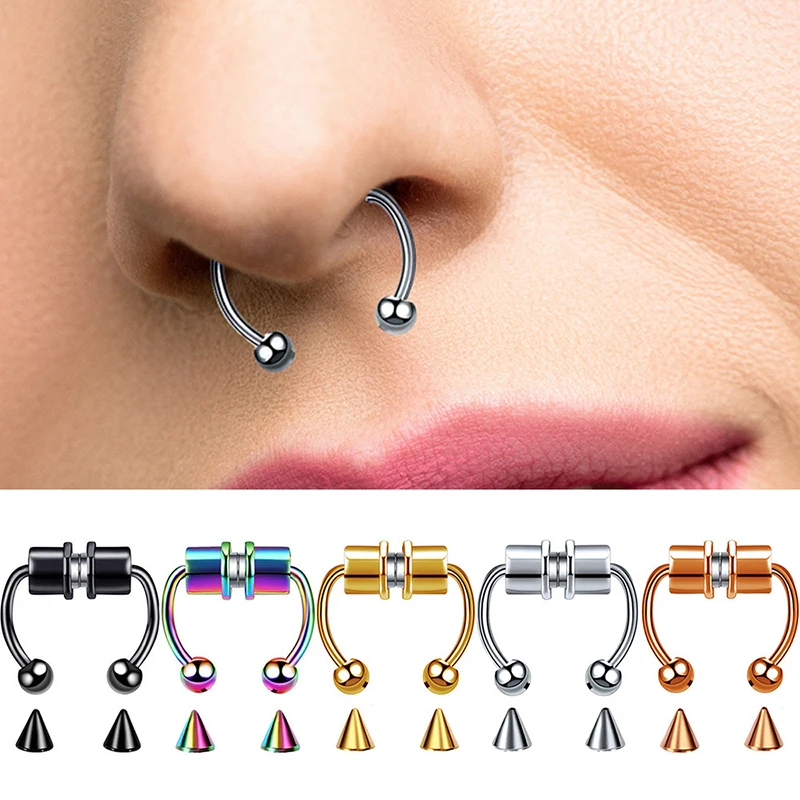 Z nehrdzavejúcej Ocele Magnet Nose Krúžok Podkovy Krúžok v Nose Clip Non-prepichnúť Nos Hoop Magnetické Nos na Nechty, piercing, piercing nariz Obrázok 0