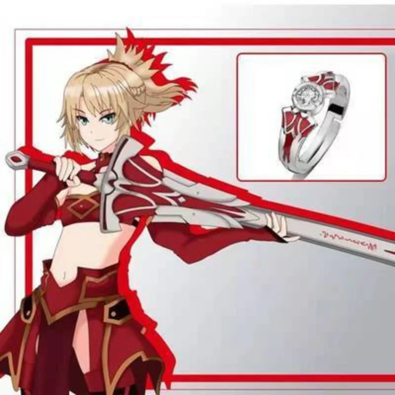 Osud Pobyt Noc Krúžok Muž Saber Mordred Znak Obrázok Prstene pre Ženy Anime Accesorios Módne Zirkón Červený Krúžok Cosplay Šperky Obrázok 5