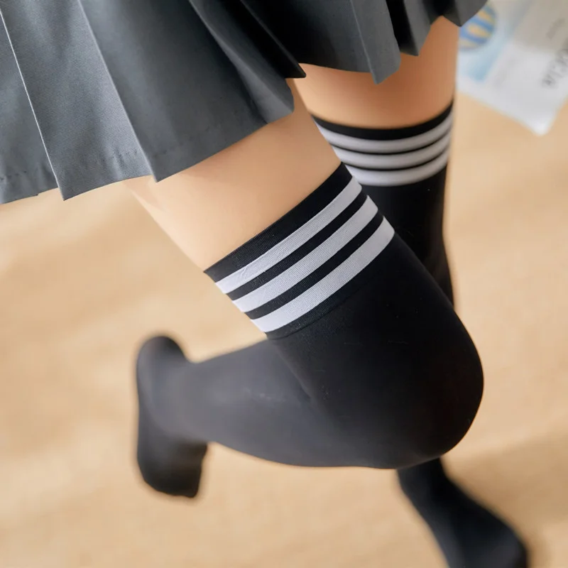 Nové Módy Sexy Pruhované Ponožky Dlhé Ponožky Ženy Dlhé Pančuchy Teplé Stehna Vysoké Ponožky Pre Dámy, Dievčatá, Prekladané Podkolienky Kawaii Obrázok 4