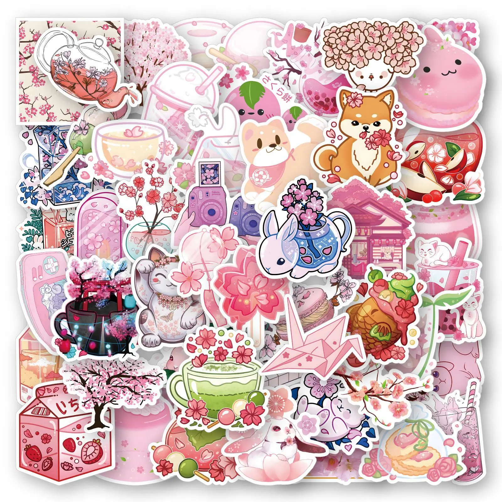 50Pcs Kawaii Cherry Bunny Anime Nálepky DIY Požičovňa Áut Cestovné Batožiny Notebook, Telefón, Nepremokavé, Estetiky Samolepka Dieťa Hračku Odtlačkový Obrázok 0