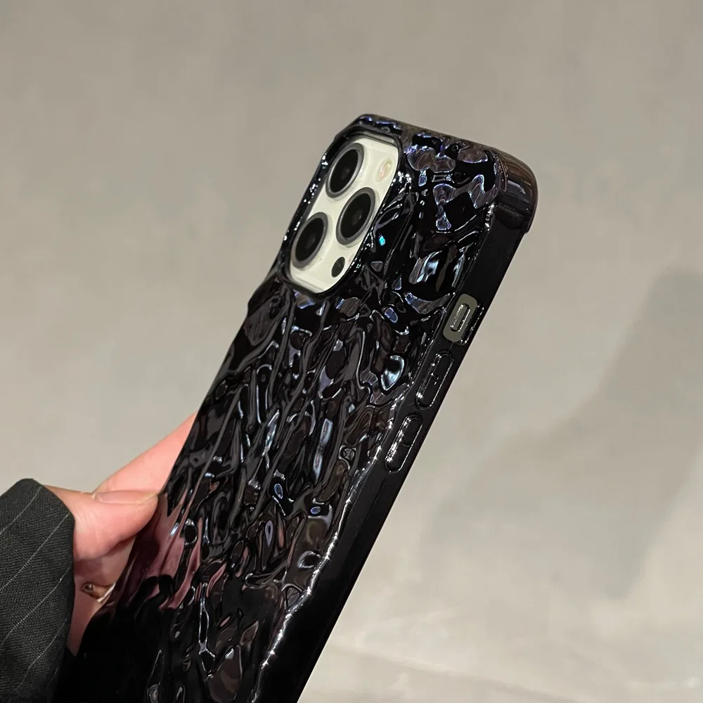 Cool Bright Black 3D Záhybov Kože Telefón puzdro Pre iPhone 14 12 11 13 Pro Max Mini XR X XS 6 6 7 8 Plus SE Slim Mäkké Pokrytie Obrázok 3