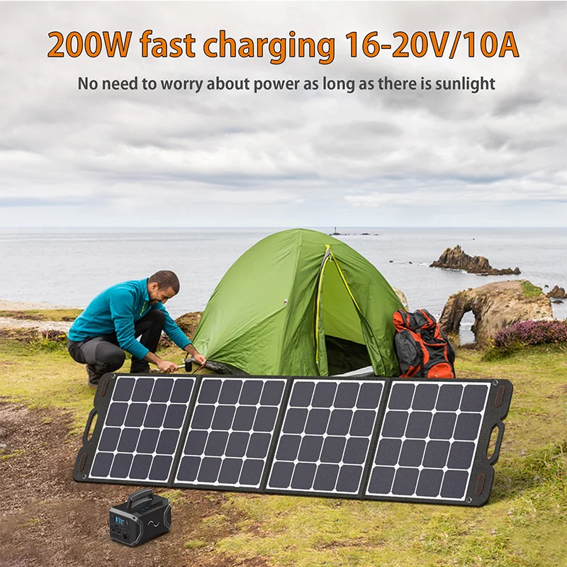 VDL Solárny Panel Skladacia 200W Monokryštalické Solárny Panel 16-20V MC-4/XT60 Výstup, Outdoor Camping Auto solárny panel Obrázok 2