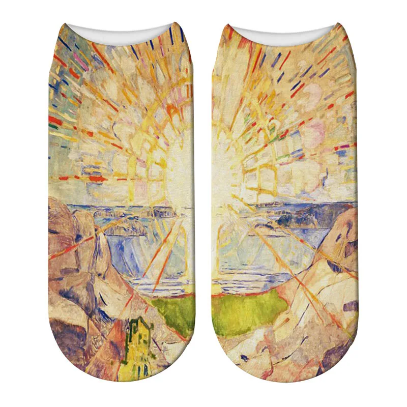 Nové 3D Tlač Umenie olejomaľba Edvard Munch Ponožky Slnko Kričať Ženy, Členkové Ponožky Slávny obraz Meias Calcetines Mujer Obrázok 2