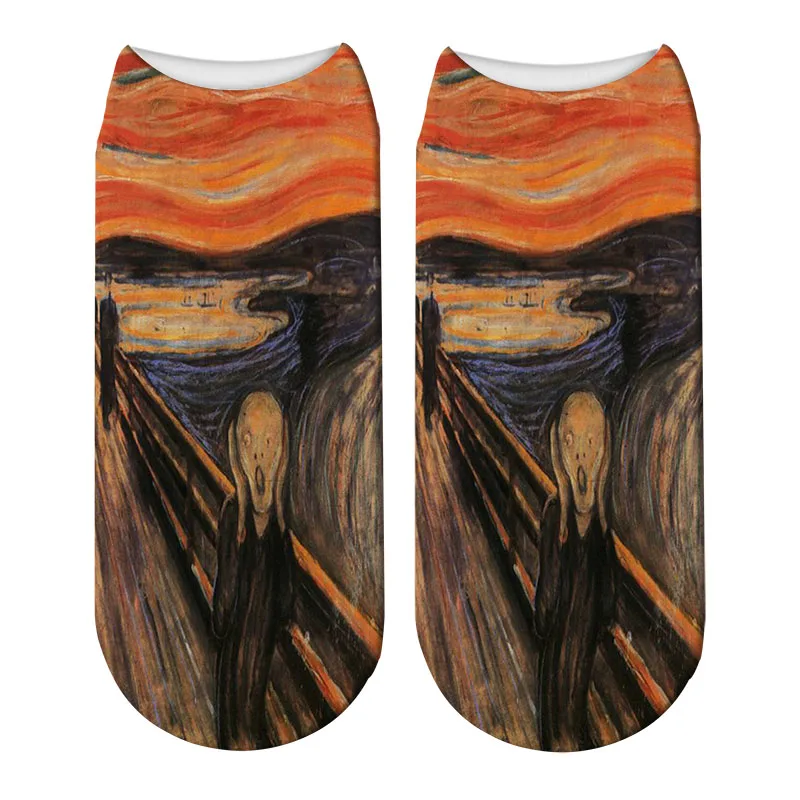 Nové 3D Tlač Umenie olejomaľba Edvard Munch Ponožky Slnko Kričať Ženy, Členkové Ponožky Slávny obraz Meias Calcetines Mujer Obrázok 3