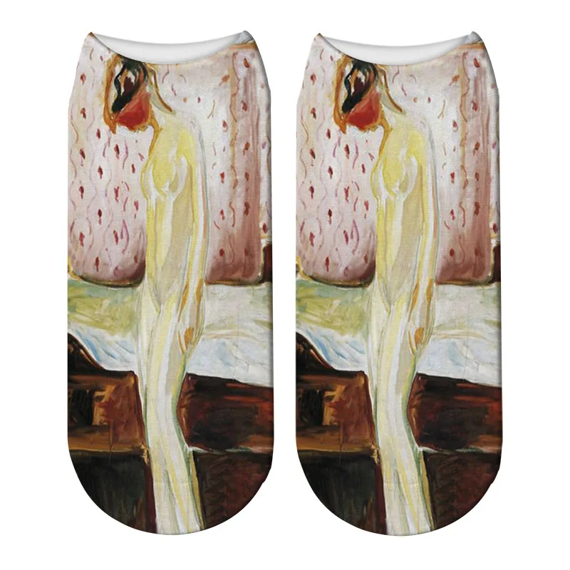 Nové 3D Tlač Umenie olejomaľba Edvard Munch Ponožky Slnko Kričať Ženy, Členkové Ponožky Slávny obraz Meias Calcetines Mujer Obrázok 4