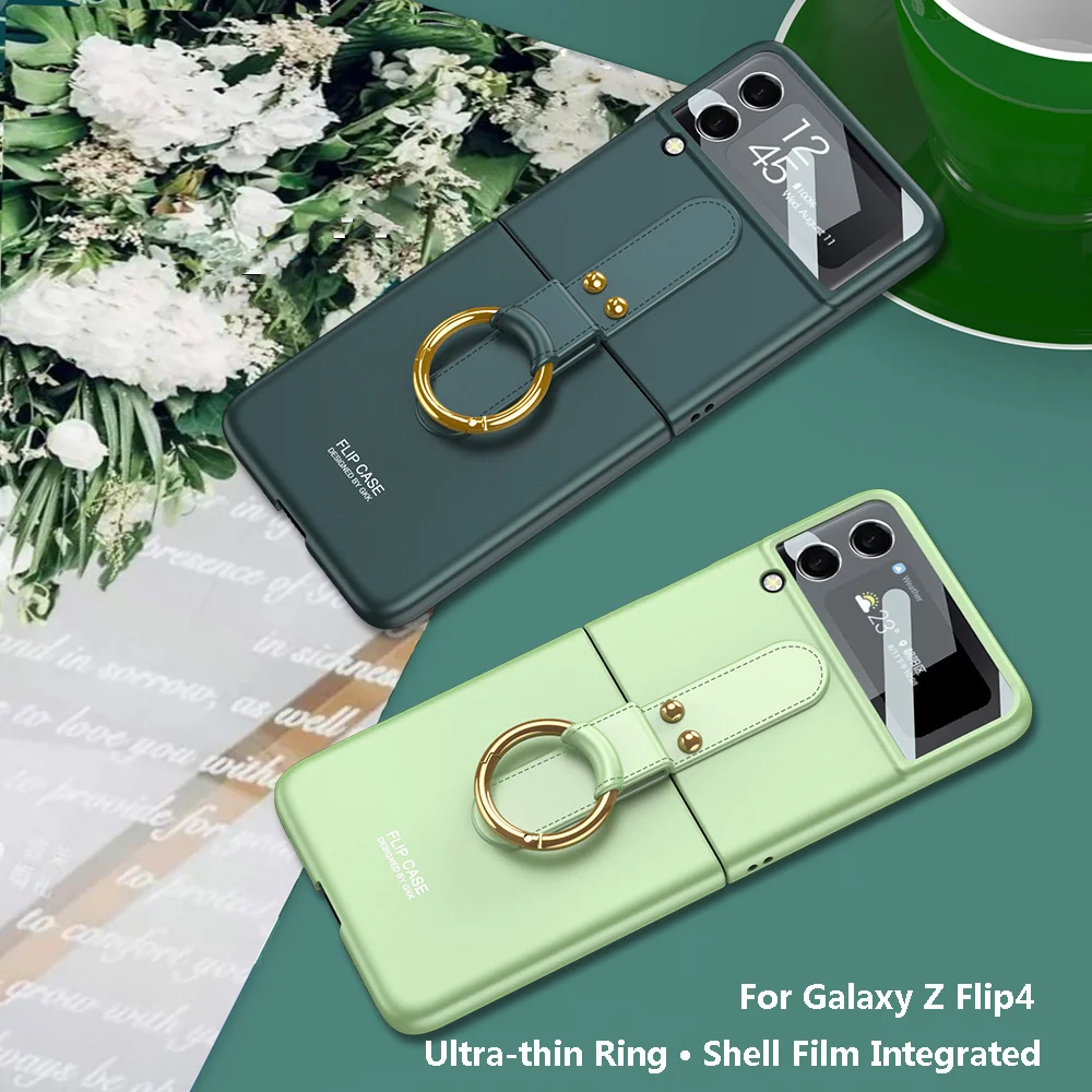 PC Shell Film Integrovaný Kryt Pre Samsung Galaxy Z Flip 4 5G Telefón Prípade, Ultra-tenký Krúžok Držiak kamery ochranné puzdro pre flip4 Obrázok 3