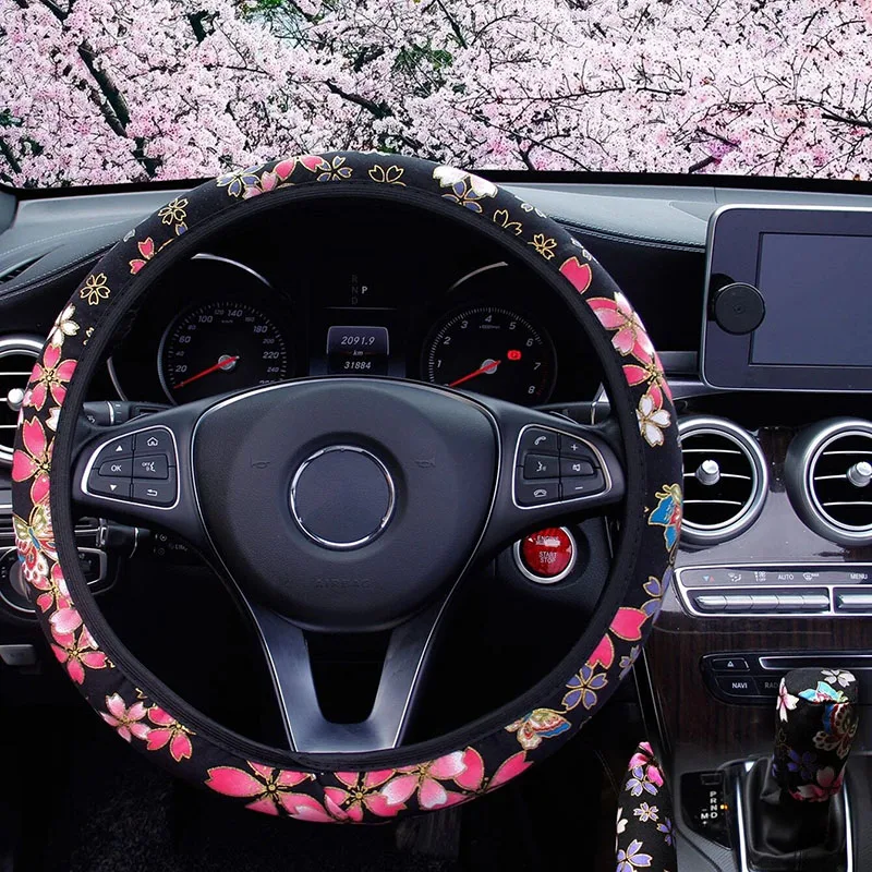 38 CM Univerzálny Elastický Cherry Blossom Volant, Kryt Pletené Textílie Anti-slip Volant, Ochranné Auto Príslušenstvo Obrázok 0
