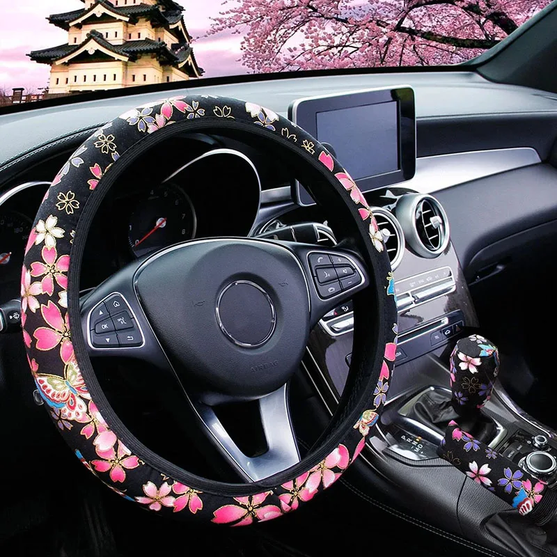 38 CM Univerzálny Elastický Cherry Blossom Volant, Kryt Pletené Textílie Anti-slip Volant, Ochranné Auto Príslušenstvo Obrázok 1