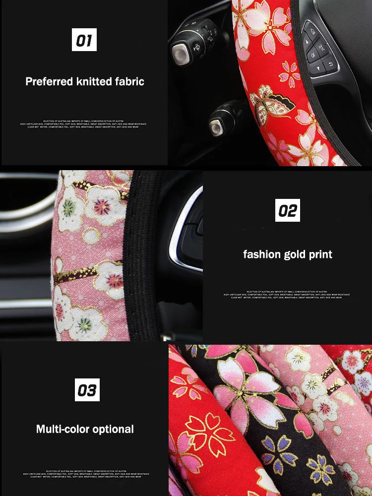 38 CM Univerzálny Elastický Cherry Blossom Volant, Kryt Pletené Textílie Anti-slip Volant, Ochranné Auto Príslušenstvo Obrázok 2