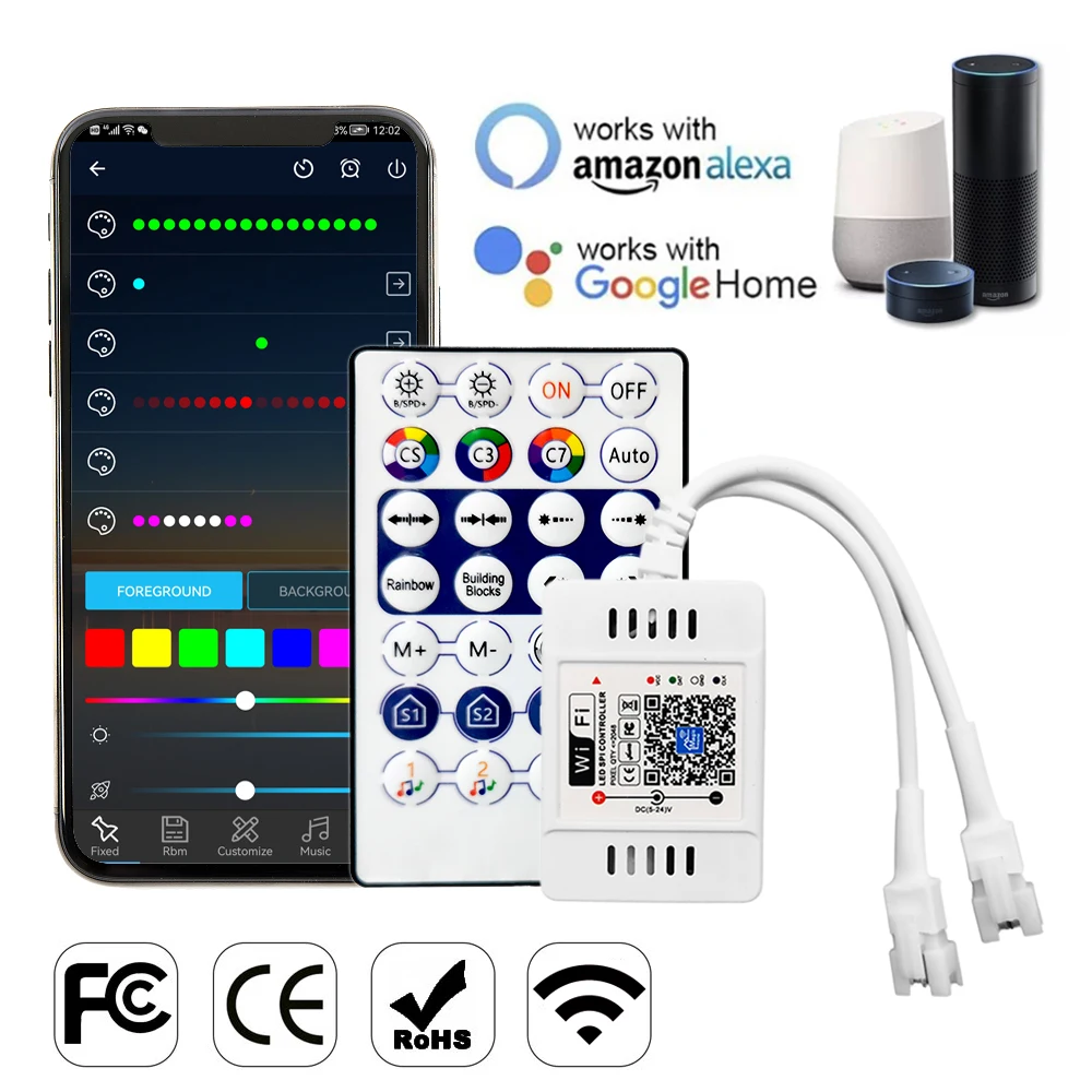 DC5-24V 28 Kľúče, Wifi Pixel Music Magic Led Controller Duálny Výstup 3Pin 5050 RGB Individuálne Adresovateľné Pásy Svetla Panel Krúžok Obrázok 0