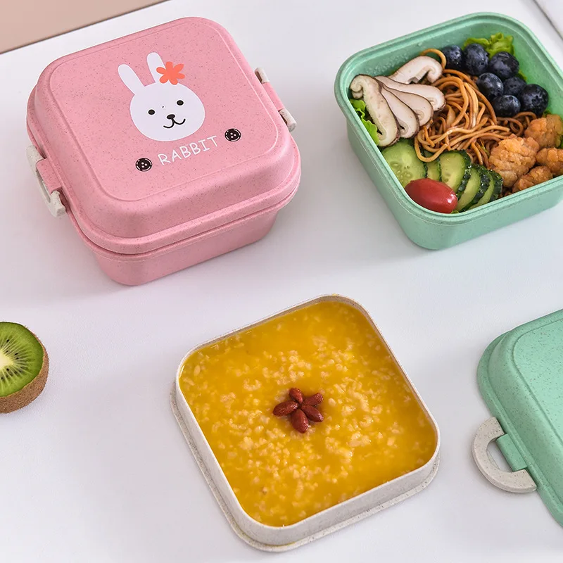 Roztomilý Kreslený Lunch Box Prenosný Ovocný Šalát Box pre Dievča Školské Deti obedového Piknik Pšeničnej Slamy Zdravé Potraviny Kontajnerov Obrázok 0