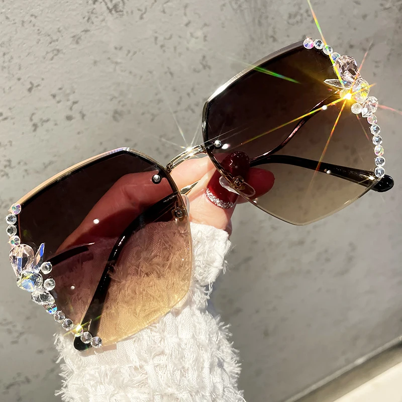 Femal módne AntiUV Diamond slnečné Okuliare Ženy UV400 bez obrúčok Retro Slnečné Okuliare Drahokamu Retro Slnečné okuliare, Luxusné Dizajnér Oculos Obrázok 1