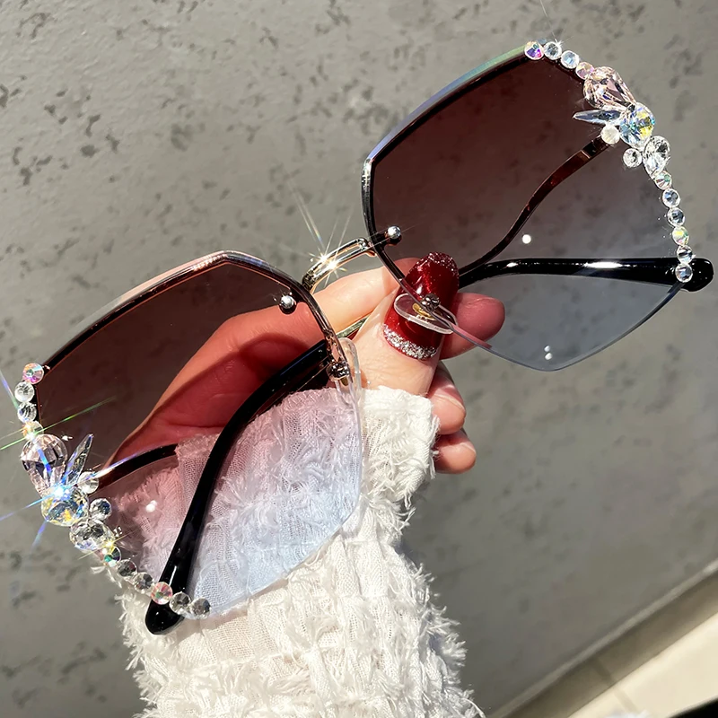 Femal módne AntiUV Diamond slnečné Okuliare Ženy UV400 bez obrúčok Retro Slnečné Okuliare Drahokamu Retro Slnečné okuliare, Luxusné Dizajnér Oculos Obrázok 2