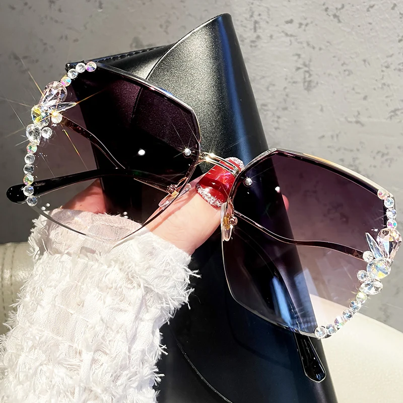 Femal módne AntiUV Diamond slnečné Okuliare Ženy UV400 bez obrúčok Retro Slnečné Okuliare Drahokamu Retro Slnečné okuliare, Luxusné Dizajnér Oculos Obrázok 3