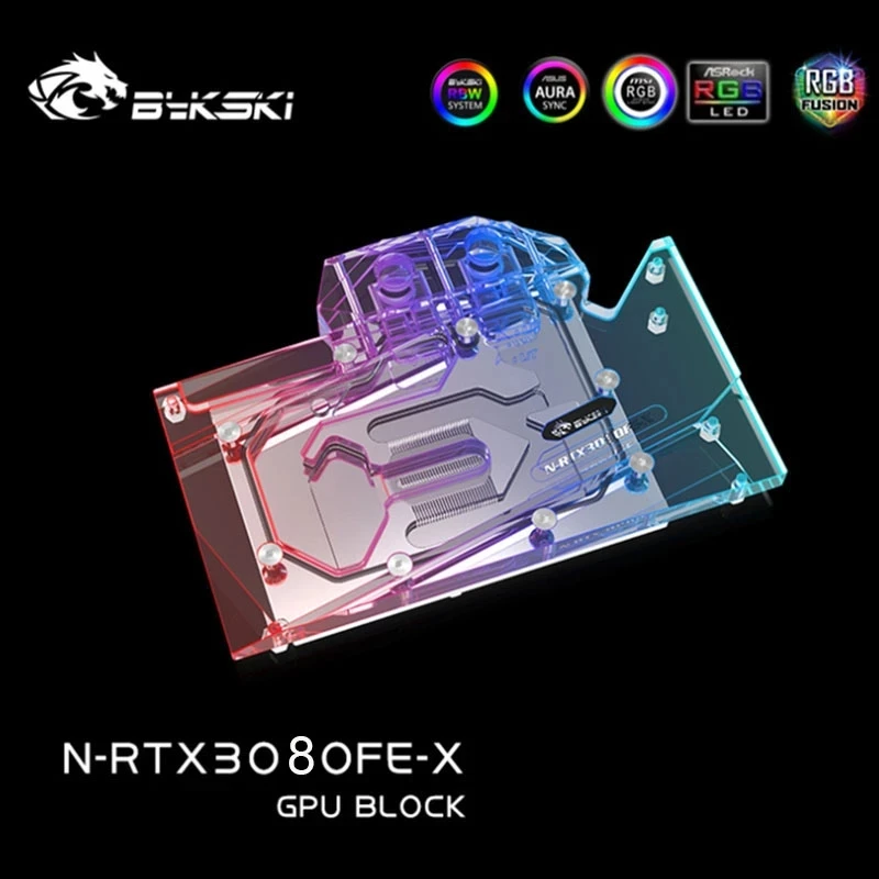 Bykski Vodný Blok Použiť pre NVIDIA RTX3080 /3080Ti FE Zakladateľ Edition Video / GPU Karta / Meď Radiátor / Backplate A-RGB AURA Obrázok 2