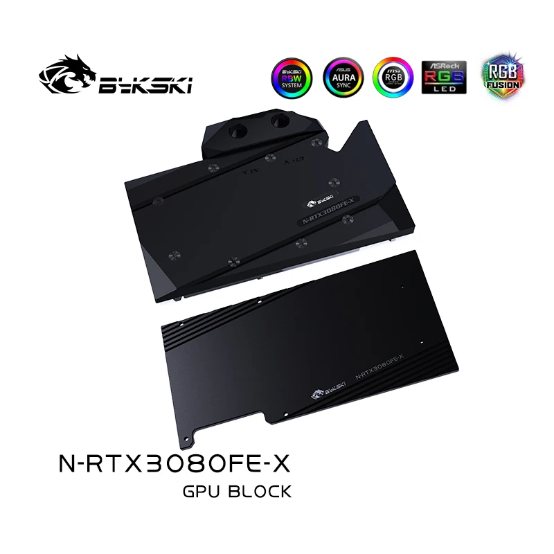 Bykski Vodný Blok Použiť pre NVIDIA RTX3080 /3080Ti FE Zakladateľ Edition Video / GPU Karta / Meď Radiátor / Backplate A-RGB AURA Obrázok 4