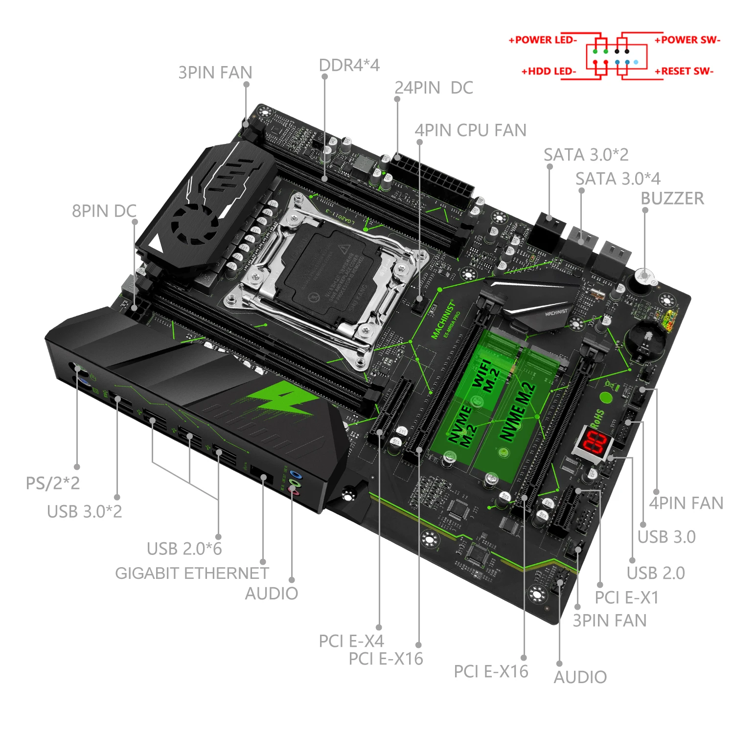 Strojník E5 MR9A PRO LGA 2011-3 Doska Set Kit S Xeon E5 2680 V4 CPU a DDR4 32GB (2 ks x 16 gb) Pamäte RAM, Combo ATX Obrázok 2