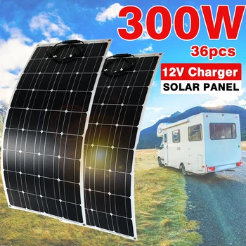 18V 300W Flexibilný Solárny Panel Sady Ohybný Nepremokavé Monokryštalické Solárne Nabíjanie 12V Batérie pre RV Loď/Auto/Home