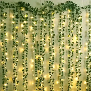 2.3 m Hodváb Listy Falošné Liana Zelenej Listovej Ivy Viniča 1/2/3 m LED Reťazec Svetlá Výzdoba Pre Svadobné Party Visí Garland Domov Záhrada