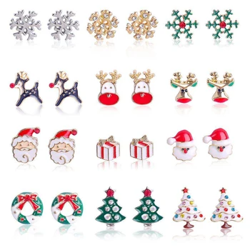 2 ks Vianočný Stromček Stud Náušnice Roztomilý Slávnostné Šperky, Vianočné Darčeky pre Ženy, Deti Dospievajúce Dievčatá Bell Jeleň Santa Claus Snowflake