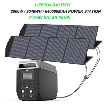 2000W/2048Wh Prenosné elektrické Stanice 640000mAh 220V LifePo4 Batterie Generátor+200W Solárny panel Powerstation Núdzové Zálohovanie