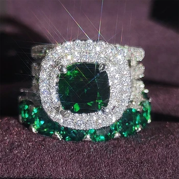 2023 Nové Zelená Strieborná Farba Čalúnenia Rez Prst Prsteň Súpravy pre Ženy Šperky Čisté Svadobné Zásnubné Prstene Osobné R5714