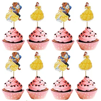 24pcs Komiksu, Anime Kráska a zviera Princezná Cake Vňaťou Tému candy bar Cupcake Mulčovače baby sprcha deti narodeninovej Party