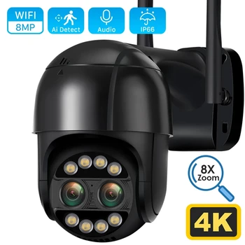 4K 8MP PTZ IP Kamera Dual Objektívom, 8X Zoom, WiFi, Vonkajšie Bezpečnostné Cam 2K 4MP CCTV kamerový AI Ľudských Detekcie ICsee Alexa