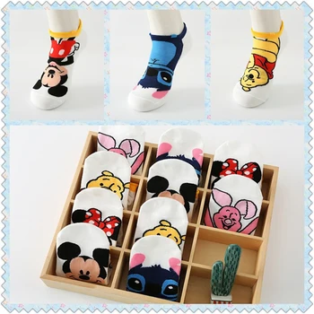 5 Párov/pack Bavlnené Ponožky Ženy Krátke Ponožky Cartoon Stevens Mickey Minnie Donald Duck Medvedík Medveď Ponožky Roztomilý Dievča Bavlnené Ponožky