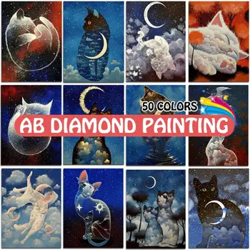 5D DIY AB Diamond Maľby Zvierat Mesiac Mačka Plný Vrták Diamond Výšivky Cross Stitch Diamond Mozaiky Domov Drcor Darček k Narodeninám