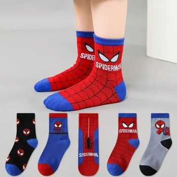 5Pairs Disney Baby Ponožky Spiderman komiksu, anime bavlna Chlapci trubice ponožky deti Jeseň zimné ponožky Deti ponožky Veľkosť 0-12 Y