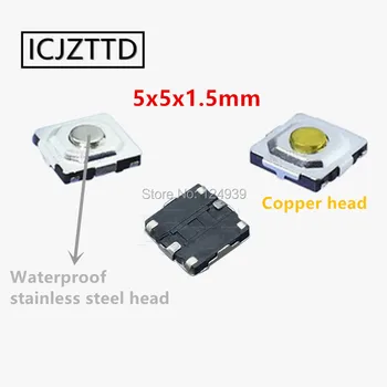 5x5x1.5 mm 5*5*1.5 mm SMD 4pin Micro Switch Nepremokavé hlavou z ušľachtilej ocele alebo Medi hlavu Tlačte Tlačidlo Prepnúť