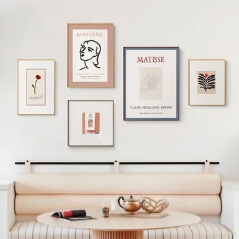 Abstrakt Matisse Line Tvár Coral Listy Wall Art Plátno na Maľovanie Nordic Plagáty a Potlačou obrazov na Stenu pre Obývacia Izba Dekor