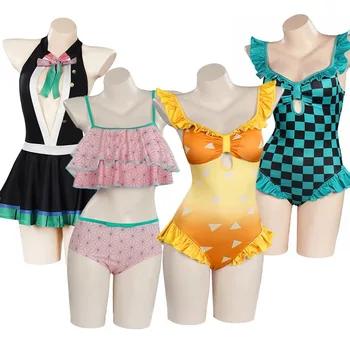 Anime Démon Vrah Cosplay Kostým Plavky Kamado Tanjirou Jumpsuit Plavky Plavky Ženy, Dievčatá Pláže Plavky, Šaty