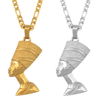 Anniyo Egyptskej Kráľovnej Nefertiti Prívesok Náhrdelníky Ženy, Mužov, Šperky, Strieborná Farba/Zlatá Farba Veľkoobchod Šperkov Afriky #163506