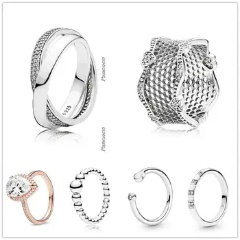 Autentické 925 Sterling Silver Ring Čipky Lásky S Krištáľovo Prstene Pre Ženy, Svadobné Party Darček Európe Módne Šperky