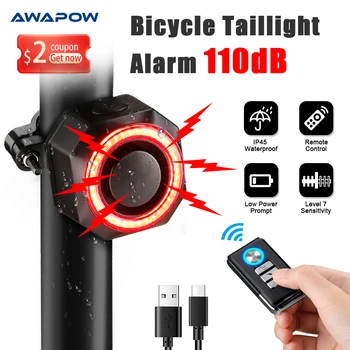 Awapow Požičovňa Alarm zadné svetlo Zlodej Svetlo na Bicykel, USB Nabíjanie Smart Auto Brzdy Snímanie Vodotesný, Anti Theft Smart Požičovňa Lampa