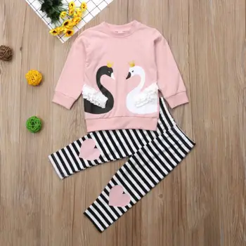Batoľa Novonarodené Deti Baby Girl Šaty Swan, Topy, trička, Mikiny Nohavice Zimné Oblečenie 2psc Oblečenie Set