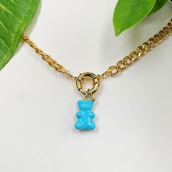 Bule Mini Medveď Tvar Rainbow Smalt Prívesok S Mosadznými Kuba je Reťazca Náhrdelník DIY Vlastné Módne Šperky Veľkoobchod
